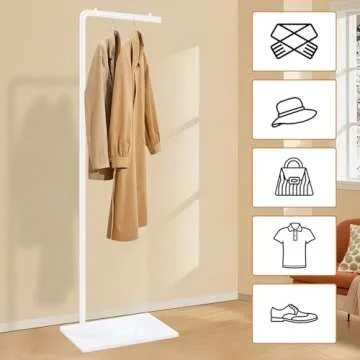 YheenLf Coat Rack Freestanding with Rock Slab Base, Metal Entryway Furniture, Hanger Stand Suitable For Outerwear, Clothes, Handbags, White, 70.08 Inch
