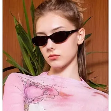 BRMHDY Retro Oval Sunglasses Women 90s Narrow Cat Eye Shades