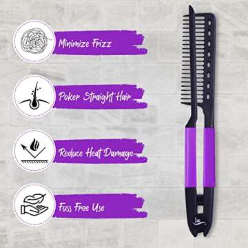 Herstyler Hair Straightener Comb - Flat Comb for Women - Travel Friendly - Easy Straightening and Styling - Get Straight Hair in Minutes (Purple)