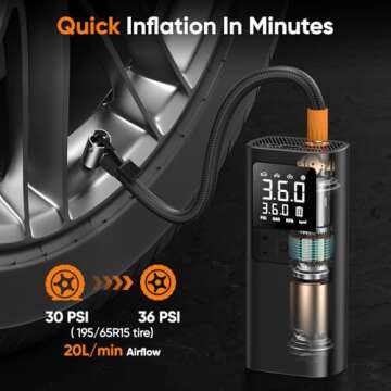 Tire Inflator Portable Air Compressor - 150PSI & 10000mAh Cordless Air Pump with Digital Tire Pressure Gauge, Accurate Dual LCD Display & LED Light, Portable Air Pump for Car/Motorcycle/E-Bike/Ball