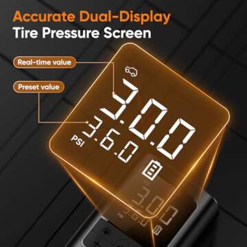 Tire Inflator Portable Air Compressor - 150PSI & 10000mAh Cordless Air Pump with Digital Tire Pressure Gauge, Accurate Dual LCD Display & LED Light, Portable Air Pump for Car/Motorcycle/E-Bike/Ball