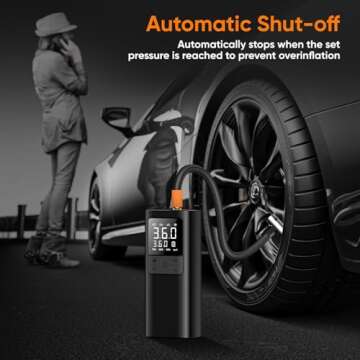 Tire Inflator Portable Air Compressor - 150PSI & 10000mAh Cordless Air Pump with Digital Tire Pressure Gauge, Accurate Dual LCD Display & LED Light, Portable Air Pump for Car/Motorcycle/E-Bike/Ball