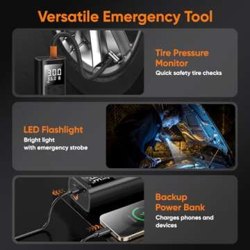 Tire Inflator Portable Air Compressor - 150PSI & 10000mAh Cordless Air Pump with Digital Tire Pressure Gauge, Accurate Dual LCD Display & LED Light, Portable Air Pump for Car/Motorcycle/E-Bike/Ball