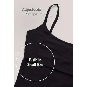PACT Women's Organic Cotton Camisole Tank Top with Built-in Shelf Bra, Black, X-Small
