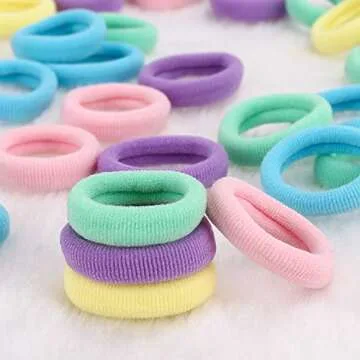 BAOLI 200PCS Cotton Baby Hair Ties, Mini Seamless Toddler Hair Bands, Soft Hair Elastics Ponytail Holders for Kids Toddlers Girls, 1 Inch in Diameter, 5 Colors