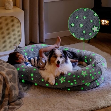 Bedsure Glow-in-the-Dark Human Dog Bed for Kids - Cozy 55x37x10 Memory Foam Mattress with Storage