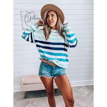 KIRUNDO Women's 2025 Fall Winter Striped Color Block Short Sweater Long Sleeve Crew Neck Casual Loos...