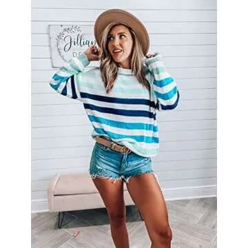 KIRUNDO Women's 2025 Fall Winter Striped Color Block Short Sweater Long Sleeve Crew Neck Casual Loos...