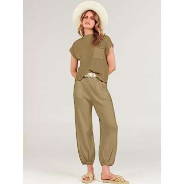 Caracilia Womens Two Piece Outfits Knit Sweater Sets Matching Lounge Set Sweatsuit Tracksuit Summer Trendy Clothes Brown L