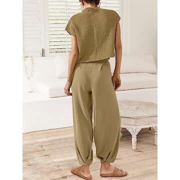 Caracilia Womens Two Piece Outfits Knit Sweater Sets Matching Lounge Set Sweatsuit Tracksuit Summer Trendy Clothes Brown L