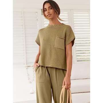 Caracilia Womens Two Piece Outfits Knit Sweater Sets Matching Lounge Set Sweatsuit Tracksuit Summer Trendy Clothes Brown L