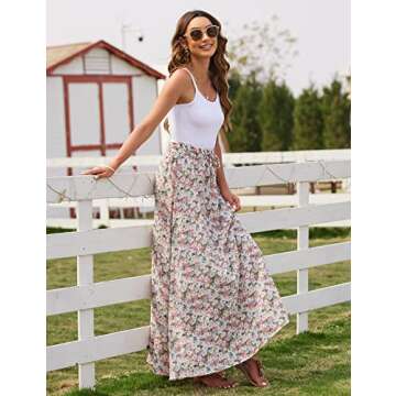 Bluetime Women Floral Print Casual A-Line Maxi Skirts Chiffon Cover Up Dress Summer Boho Long Skirts (M, Floral19)