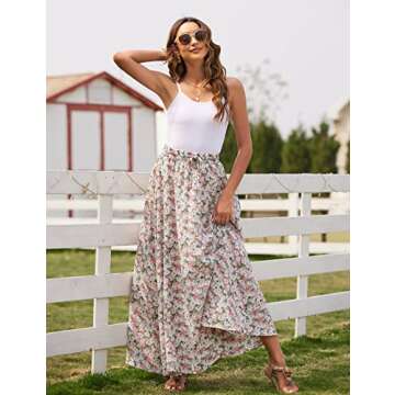 Bluetime Women Floral Print Casual A-Line Maxi Skirts Chiffon Cover Up Dress Summer Boho Long Skirts (M, Floral19)