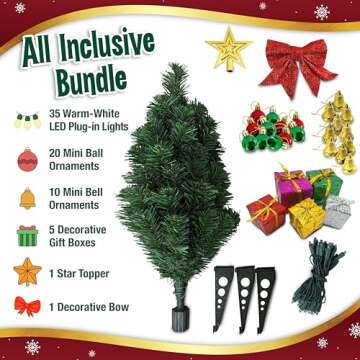 Small Christmas Tree with Lights - 23 Inch Mini Tabletop Christmas Tree with Warm-White LED Lights, ...