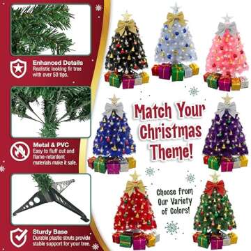 Small Christmas Tree with Lights - 23 Inch Mini Tabletop Christmas Tree with Warm-White LED Lights, Hanging Ornaments, Decorative Bow and Gift Boxes - Prelit Table Tree for DIY Christmas Decoration