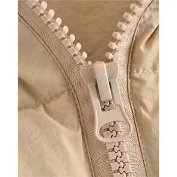 Shiyifa Women's Fashion High Neck Zipper Cropped Puffer Vest Jacket Coat (Beige, Large)