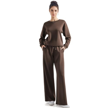 SUUKSESS Women Modal 2 piece outfits Oversized Sweatshirt Fall Lounge Set Wide Leg Pants Matching Se...