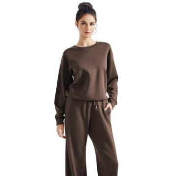 SUUKSESS Women Modal 2 piece outfits Oversized Sweatshirt Fall Lounge Set Wide Leg Pants Matching Sets (Brown,M)