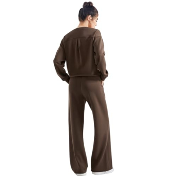 SUUKSESS Women Modal 2 piece outfits Oversized Sweatshirt Fall Lounge Set Wide Leg Pants Matching Sets (Brown,M)