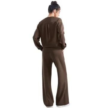 SUUKSESS Women Modal 2 piece outfits Oversized Sweatshirt Fall Lounge Set Wide Leg Pants Matching Sets (Brown,M)