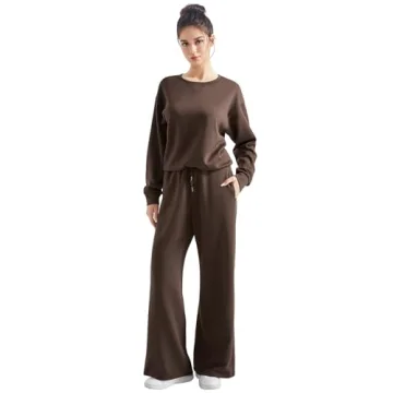 SUUKSESS Women Modal 2 piece outfits Oversized Sweatshirt Fall Lounge Set Wide Leg Pants Matching Sets (Brown,M)