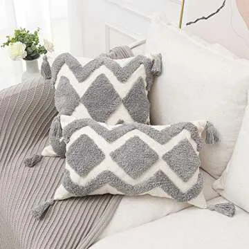 Stylish PLWORLD Boho Gray Throw Pillow Cover with Tassels