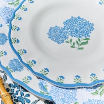 Two's Company Hydrangea Melamine Plates - Colorful Salad & Dessert Dinnerware, Non-BPA Dishwasher Safe, Durable Outdoor Plates for Parties & Picnics - Set of 4