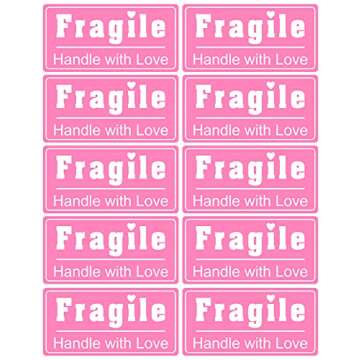 Small Pink Shipping Sticker,MeshaKippa 2x1 inch 200pcs Pink White Small Fragile Shipping Sticker