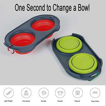 TEGOS Collapsible Dog Bowl, 2 in 1 Travel Set A Couple Collapsable Dog Water Food Bowls for Cats Dogs, Portable Pet Feeding Watering Dish for Walking Parking Traveling Outdoors Red