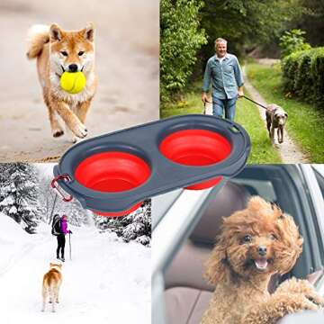 TEGOS Collapsible Dog Bowl, 2 in 1 Travel Set A Couple Collapsable Dog Water Food Bowls for Cats Dogs, Portable Pet Feeding Watering Dish for Walking Parking Traveling Outdoors Red