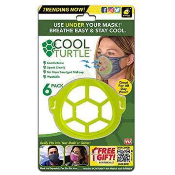 BulbHead As Seen On TV Cool Turtle Mask Enhancer Helps Keep You Cool & Dry All Day, Helps Reduce Mask Friction, Washable & Fits Men and Women, Green, One Size, Pack of 6