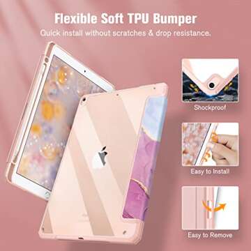Fintie Hybrid Slim Case for iPad Air 3rd Generation 10.5" 2019 / iPad Pro 10.5 Inch 2017 - [Built-in Pencil Holder] Shockproof Cover with Clear Transparent Back Shell, Dreamy Marble
