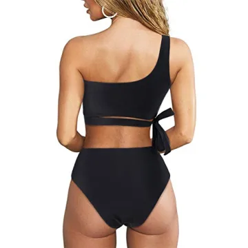 Trendy MOOSLOVER Women One Shoulder High Waisted Bikini