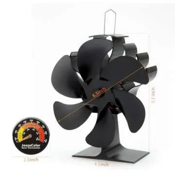 JossaColar Wood Stove Fan Heat Powered Stove Fan, Fireplace Fan Stove Fan Non Electric, Thermal Fan for Wood Burning Stove/Pellet/Log Burner, w/Wood Stove Accessories Thermometer