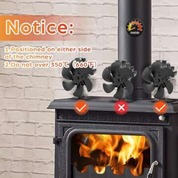 JossaColar Wood Stove Fan Heat Powered Stove Fan, Fireplace Fan Stove Fan Non Electric, Thermal Fan for Wood Burning Stove/Pellet/Log Burner, w/Wood Stove Accessories Thermometer