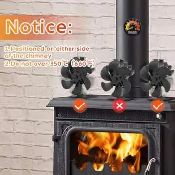 JossaColar Wood Stove Fan Heat Powered Stove Fan, Fireplace Fan Stove Fan Non Electric, Thermal Fan for Wood Burning Stove/Pellet/Log Burner, w/Wood Stove Accessories Thermometer