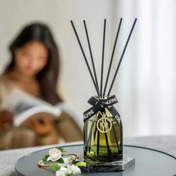ZHIYULE Reed Diffuser for Bathroom，Octagonal Vase Reed Diffuser Sets，5.07oz Flower Reed Diffuser with Sticks Home Fragrance for Bathroom Shelf Decor (Gardenia), Dark Green, ZY006