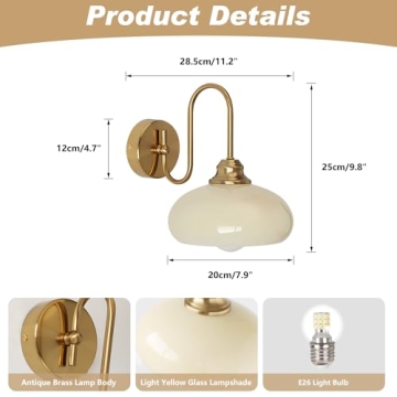 Mid Century Wall Sconce Brass Yellow Glass Globe Light