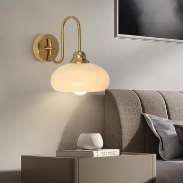 Mid Century Wall Sconce Brass Yellow Glass Globe Light