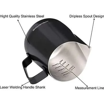 Apexstone Black Espresso Milk Frothing Pitcher 12 oz, Espresso Steaming Pitcher 12 oz, Coffee Milk Frothing Cup, Coffee Steaming Pitcher 12 oz/350 ml, Art Pen NOT Included