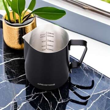 Apexstone Black Espresso Milk Frothing Pitcher 12 oz, Espresso Steaming Pitcher 12 oz, Coffee Milk Frothing Cup, Coffee Steaming Pitcher 12 oz/350 ml, Art Pen NOT Included
