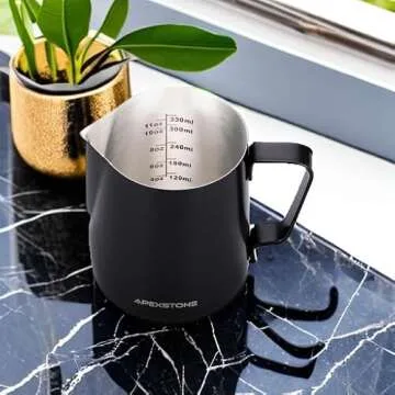 Apexstone Black Espresso Milk Frothing Pitcher 12 oz, Espresso Steaming Pitcher 12 oz, Coffee Milk Frothing Cup, Coffee Steaming Pitcher 12 oz/350 ml, Art Pen NOT Included