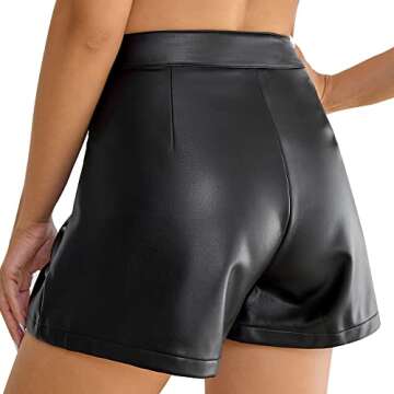 Everbellus Womens Fashion High Waisted Faux Leather Shorts Pockets Wide Leg Shorts Black Small