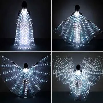 iMucci LED Wings Light Up Fairy Wings Isis Wings - Bellydance Glow Angel Wings with Telescopic Sticks Flexible Rods for Adults and Child White