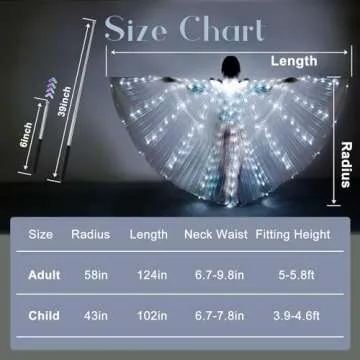 iMucci LED Wings Light Up Fairy Wings Isis Wings - Bellydance Glow Angel Wings with Telescopic Sticks Flexible Rods for Adults and Child White
