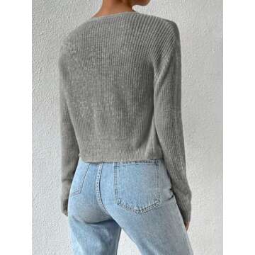 Verdusa Women's Drop Shoulder Long Sleeve Button Up Knit Cardigan Sweater Grey Medium