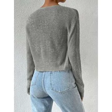 Verdusa Women's Drop Shoulder Long Sleeve Button Up Knit Cardigan Sweater Grey Medium