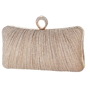 iWISH Golden Glitter Pleated Evening Clutch Bag for Weddings