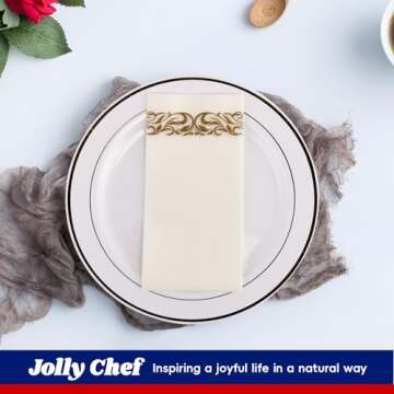 JOLLY CHEF 100 Disposable Hand Towels, Soft and Absorbent Linen Feel Dinner Napkin, Elegant Decorati...