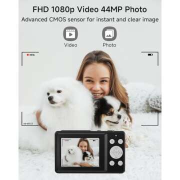 Digital Camera for Kids, FHD 1080P 44MP Point and Shoot Digital Camera with Face Detect, Smile Captu...